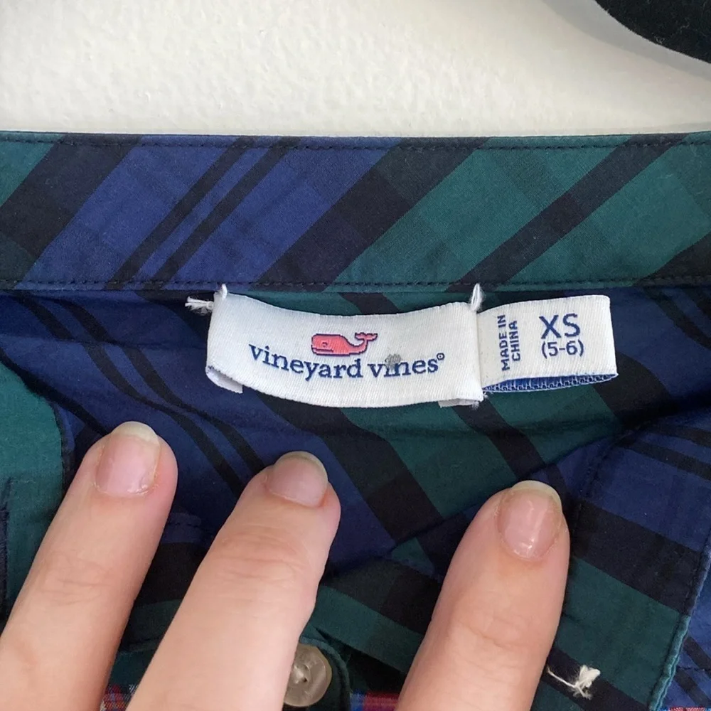 Vineyard Vines Holiday Plaid Kids Cotton Button Down Blouse girls size XS (5-6)